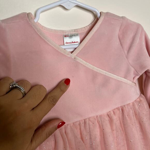 Hanna Andersson Girls Pink Dress V Neck Long Sleeve A Line 18-24 Months Princess - Picture 10 of 10